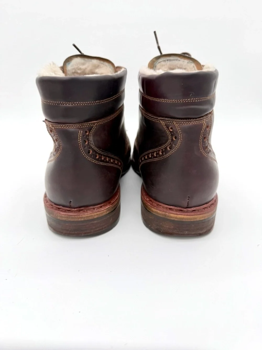 Heinrich Dinkelacker Brown Leather Wingtip Boots Shearling Lined Men US 10.5